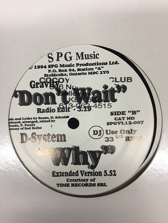LP Gravity / D-System Dont Wait / Why SPGVL120074 SPG Music Production 未開封 /00260