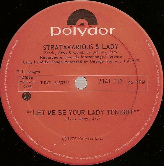 12” Stratavarious,lady Let Me Be Your Lady Tonight 2141013 POLYDOR /00250