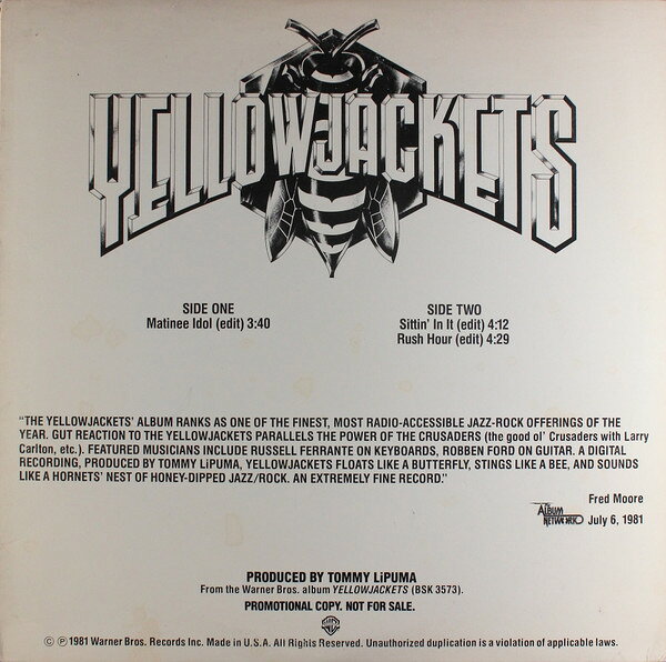 Artist Name: R - 【中古】12” Yellowjackets Matinee Idol PROA978 Warner Bros. Records プロモ /00250