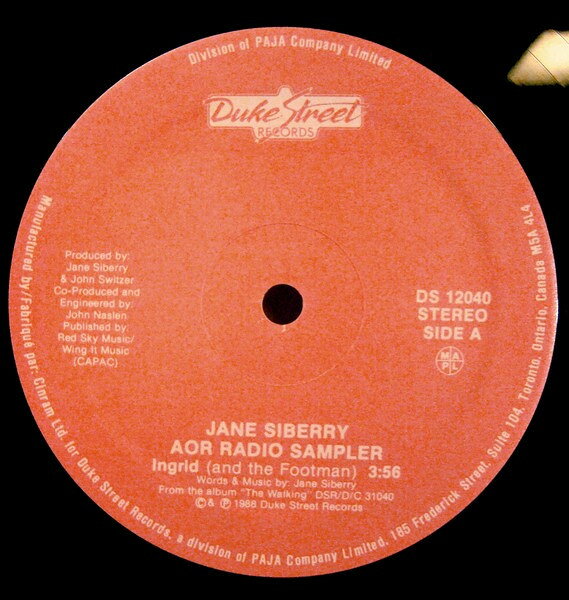 Artist Name: B - 【中古】12” Jane Siberry AOR Radio Sampler DS12040 DUKE STREET RECORDS /00250