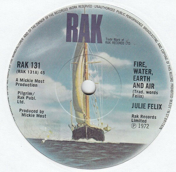 【中古】7” Julie Felix Fire, Water, Earth And Air RAK131 RAK /00080