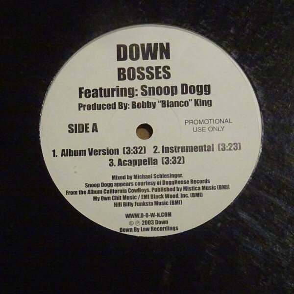 12” Down, Snoop Dogg Bosses DBL001PROMO Down By Law Recordin プロモ /00250