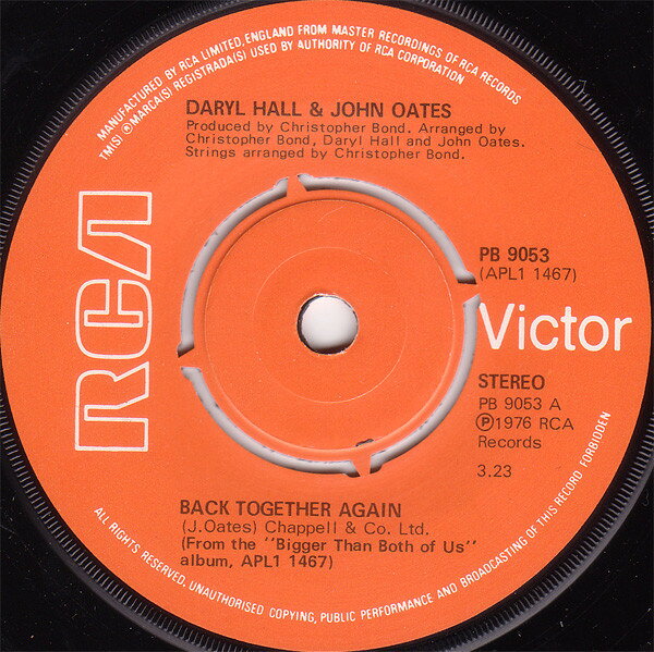 【中古】7インチ Daryl Hall &amp; John Oates Back Together Again / Ennui On The Mountain PB9053 RCA Victor