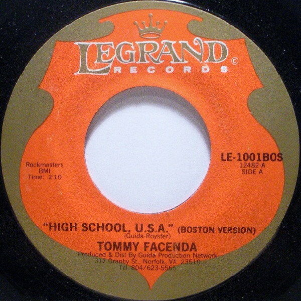 【中古】7” Tommy Facenda High School U.S.A. (Boston Version) LE1001BOS Legrand Records /00080