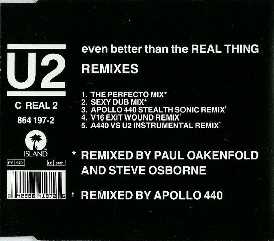 CD U2 Even Better Than The Real Thing (Remixes) CREAL2 Island Records /00110