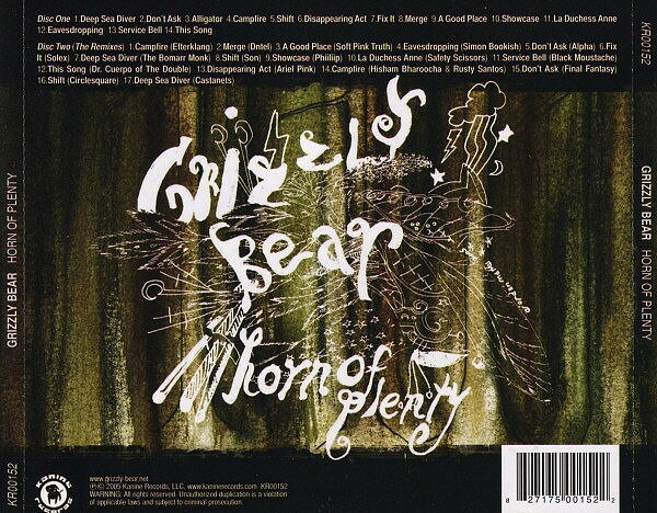 2discs CD GRIZZLY BEAR HORN OF PLENTY WITH BONUS REMIXES KR00152 Kanine Records /00220