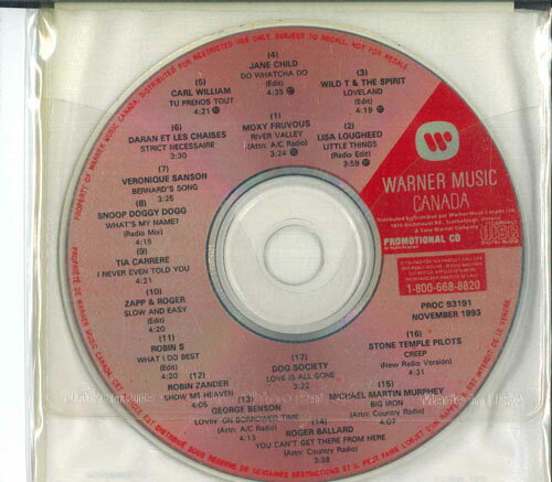 【中古】CD Various Warner Music Canada November 1993 -vol.191 PROC93191 WARNER MUSIC CANADA プロモ /00110
