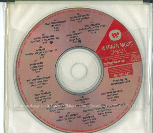 ・アーティスト Various ・タイトル Warner Music Canada November 1993 -vol.190 ・レーベル・型番 WARNER MUSIC CANADA PROC93190 ・フォーマット CD ・コンディション(盤) 良い (VG+) ・コンディション(ジャケット) カバーなし ・コンディション(帯) オビなし ・特記事項 【プロモ盤】 【Promotion Only】【ソフトケース入り（プラケースなし）】 サンプル画像です。実際の商品の画像ではありません 商品写真はバーコード/カタログ番号に対応したサンプル画像ですので、お送りする商品の画像ではありません。帯やライナーなどの付属品は、特記事項に記載されている場合のみ含まれます。プロモやカラーレコードなどの仕様についても、該当する場合のみ特記事項に記載しています。 【ご購入前に必ずご確認ください】 ・本店サイト(www.recordcity.jp)とは価格、送料が違います ・本店サイト、その他支店のオーダーとは同梱発送できません ・注文確定後に別の注文を頂いた場合、注文同士の同梱は致しかねます。 ・別倉庫から発送しているため、店頭受け渡しは対応しておりません ・一部商品は他の通販サイトでも販売しているため、ご注文のタイミングによっては商品のご用意ができない場合がございます。 ・土日祝日はお休みです 金曜・祝前日9時以降のご連絡またはご入金は、返答または発送が週明け・祝日明けに順次対応となります。 ・ご購入後のキャンセル不可 ご購入後のキャンセルはいかなる理由においてもお受けできません。ご了承の上、ご購入くださいませ。 ・日本郵便(ゆうパック/ゆうメール)によるお届けになります。 ・中古品であることをご理解ください 当ストアでは中古商品を主に販売しております。中古品であることをご理解の上ご購入ください。また、一部商品はRecordCityオンラインストアで試聴可能です。 ・返品について お客様のご都合による返品は一切承っておりません。 表記の内容と実際の商品に相違がある場合、また針飛び等で返品・返金をご希望される場合は、商品の到着後1週間以内にご連絡ください。商品の返送をこちらで確認後、キャンセル・返金を行います。 コンディションVG以下の商品は返品できません。プレイに影響のない表面のこすれ傷、プレス起因のノイズ盤は返品の対象外です。 【コンディション表記】 ・ほぼ新品(M-)(Like New) 完全な新品。未使用。当店ではほぼ使用しません ・非常に良い(EX)(Excellent) 中古盤として美品な状態。わずかな経年を感じるものの傷みを感じさせない、当店基準で最高の状態 ・良い(VG+)(Very Good Plus) 丁寧に扱われた中古品で、軽い使用感がみられる。 ・可(VG)(Acceptable) 使い込まれた中古品で、「良い」よりもさらに使用感がみられる。 ・悪い(VG-)(Bad) 状態が悪いアイテム。使用の保障はなく、再生不可、針飛び、目立つノイズがあるかもしれない。状態によるクレーム不可。返品不可。 ・非常に悪い(G)(Very Bad) 「悪い」よりさらに状態が悪いアイテム。使用の保障はなく、再生不可、針飛び、目立つノイズがあるかもしれない。状態によるクレーム不可。返品不可。 ・ジャンク(Fair)(Junk/Fair) 割れている、反っている、水ダメージがある、カビ、ジャケットが分離している、ひどい書き込み、ひどい擦れなど最低の状態。使用の保障はなく、再生不可、針飛び、目立つノイズがあるかもしれない。状態によるクレーム不可。返品不可。 ・ジャンク(Poor)(Junk/Poor) 割れている、反っている、水ダメージがある、カビ、ジャケットが分離している、ひどい書き込み、ひどい擦れなど最低の状態。使用の保障はなく、再生不可、針飛び、目立つノイズがあるかもしれない。状態によるクレーム不可。返品不可。