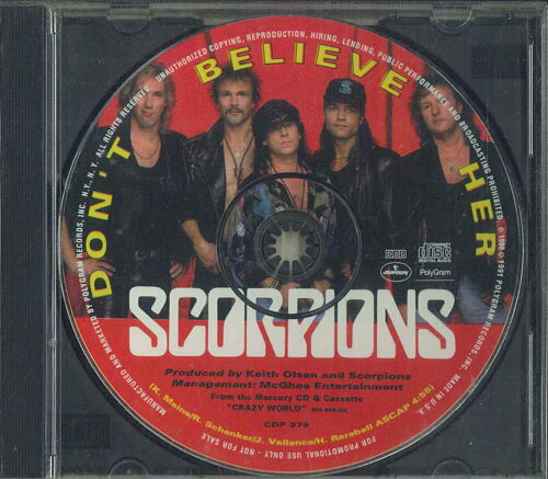 ・アーティスト Scorpions ・タイトル Don't Believe Her ・レーベル・型番 MERCURY CDP379 ・フォーマット CD ・コンディション(盤) 良い (VG+) ・コンディション(ジャケット) カバーなし ・コンディション(帯) オビなし ・特記事項 【プロモ盤】 【Promotion Only】 サンプル画像です。実際の商品の画像ではありません 商品写真はバーコード/カタログ番号に対応したサンプル画像ですので、お送りする商品の画像ではありません。帯やライナーなどの付属品は、特記事項に記載されている場合のみ含まれます。プロモやカラーレコードなどの仕様についても、該当する場合のみ特記事項に記載しています。 【ご購入前に必ずご確認ください】 ・本店サイト(www.recordcity.jp)とは価格、送料が違います ・本店サイト、その他支店のオーダーとは同梱発送できません ・注文確定後に別の注文を頂いた場合、注文同士の同梱は致しかねます。 ・別倉庫から発送しているため、店頭受け渡しは対応しておりません ・一部商品は他の通販サイトでも販売しているため、ご注文のタイミングによっては商品のご用意ができない場合がございます。 ・土日祝日はお休みです 金曜・祝前日9時以降のご連絡またはご入金は、返答または発送が週明け・祝日明けに順次対応となります。 ・ご購入後のキャンセル不可 ご購入後のキャンセルはいかなる理由においてもお受けできません。ご了承の上、ご購入くださいませ。 ・日本郵便(ゆうパック/ゆうメール)によるお届けになります。 ・中古品であることをご理解ください 当ストアでは中古商品を主に販売しております。中古品であることをご理解の上ご購入ください。また、一部商品はRecordCityオンラインストアで試聴可能です。 ・返品について お客様のご都合による返品は一切承っておりません。 表記の内容と実際の商品に相違がある場合、また針飛び等で返品・返金をご希望される場合は、商品の到着後1週間以内にご連絡ください。商品の返送をこちらで確認後、キャンセル・返金を行います。 コンディションVG以下の商品は返品できません。プレイに影響のない表面のこすれ傷、プレス起因のノイズ盤は返品の対象外です。 【コンディション表記】 ・ほぼ新品(M-)(Like New) 完全な新品。未使用。当店ではほぼ使用しません ・非常に良い(EX)(Excellent) 中古盤として美品な状態。わずかな経年を感じるものの傷みを感じさせない、当店基準で最高の状態 ・良い(VG+)(Very Good Plus) 丁寧に扱われた中古品で、軽い使用感がみられる。 ・可(VG)(Acceptable) 使い込まれた中古品で、「良い」よりもさらに使用感がみられる。 ・悪い(VG-)(Bad) 状態が悪いアイテム。使用の保障はなく、再生不可、針飛び、目立つノイズがあるかもしれない。状態によるクレーム不可。返品不可。 ・非常に悪い(G)(Very Bad) 「悪い」よりさらに状態が悪いアイテム。使用の保障はなく、再生不可、針飛び、目立つノイズがあるかもしれない。状態によるクレーム不可。返品不可。 ・ジャンク(Fair)(Junk/Fair) 割れている、反っている、水ダメージがある、カビ、ジャケットが分離している、ひどい書き込み、ひどい擦れなど最低の状態。使用の保障はなく、再生不可、針飛び、目立つノイズがあるかもしれない。状態によるクレーム不可。返品不可。 ・ジャンク(Poor)(Junk/Poor) 割れている、反っている、水ダメージがある、カビ、ジャケットが分離している、ひどい書き込み、ひどい擦れなど最低の状態。使用の保障はなく、再生不可、針飛び、目立つノイズがあるかもしれない。状態によるクレーム不可。返品不可。