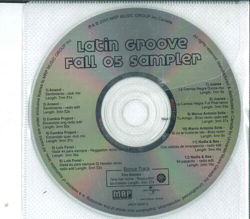 ・アーティスト Various ・タイトル Latin Groove Fall 05 Sampler ・レーベル・型番 MRP MUSIC GROUP INC. UMCF055372 ・フォーマット CD ・コンディション(盤) 良い (VG+) ・コンディション(ジャケット) カバーなし ・コンディション(帯) オビなし ・特記事項 【プロモ盤】 【Promotion Only】【ソフトケース入り（プラケースなし）】 サンプル画像です。実際の商品の画像ではありません 商品写真はバーコード/カタログ番号に対応したサンプル画像ですので、お送りする商品の画像ではありません。帯やライナーなどの付属品は、特記事項に記載されている場合のみ含まれます。プロモやカラーレコードなどの仕様についても、該当する場合のみ特記事項に記載しています。 【ご購入前に必ずご確認ください】 ・本店サイト(www.recordcity.jp)とは価格、送料が違います ・本店サイト、その他支店のオーダーとは同梱発送できません ・注文確定後に別の注文を頂いた場合、注文同士の同梱は致しかねます。 ・別倉庫から発送しているため、店頭受け渡しは対応しておりません ・一部商品は他の通販サイトでも販売しているため、ご注文のタイミングによっては商品のご用意ができない場合がございます。 ・土日祝日はお休みです 金曜・祝前日9時以降のご連絡またはご入金は、返答または発送が週明け・祝日明けに順次対応となります。 ・ご購入後のキャンセル不可 ご購入後のキャンセルはいかなる理由においてもお受けできません。ご了承の上、ご購入くださいませ。 ・日本郵便(ゆうパック/ゆうメール)によるお届けになります。 ・中古品であることをご理解ください 当ストアでは中古商品を主に販売しております。中古品であることをご理解の上ご購入ください。また、一部商品はRecordCityオンラインストアで試聴可能です。 ・返品について お客様のご都合による返品は一切承っておりません。 表記の内容と実際の商品に相違がある場合、また針飛び等で返品・返金をご希望される場合は、商品の到着後1週間以内にご連絡ください。商品の返送をこちらで確認後、キャンセル・返金を行います。 コンディションVG以下の商品は返品できません。プレイに影響のない表面のこすれ傷、プレス起因のノイズ盤は返品の対象外です。 【コンディション表記】 ・ほぼ新品(M-)(Like New) 完全な新品。未使用。当店ではほぼ使用しません ・非常に良い(EX)(Excellent) 中古盤として美品な状態。わずかな経年を感じるものの傷みを感じさせない、当店基準で最高の状態 ・良い(VG+)(Very Good Plus) 丁寧に扱われた中古品で、軽い使用感がみられる。 ・可(VG)(Acceptable) 使い込まれた中古品で、「良い」よりもさらに使用感がみられる。 ・悪い(VG-)(Bad) 状態が悪いアイテム。使用の保障はなく、再生不可、針飛び、目立つノイズがあるかもしれない。状態によるクレーム不可。返品不可。 ・非常に悪い(G)(Very Bad) 「悪い」よりさらに状態が悪いアイテム。使用の保障はなく、再生不可、針飛び、目立つノイズがあるかもしれない。状態によるクレーム不可。返品不可。 ・ジャンク(Fair)(Junk/Fair) 割れている、反っている、水ダメージがある、カビ、ジャケットが分離している、ひどい書き込み、ひどい擦れなど最低の状態。使用の保障はなく、再生不可、針飛び、目立つノイズがあるかもしれない。状態によるクレーム不可。返品不可。 ・ジャンク(Poor)(Junk/Poor) 割れている、反っている、水ダメージがある、カビ、ジャケットが分離している、ひどい書き込み、ひどい擦れなど最低の状態。使用の保障はなく、再生不可、針飛び、目立つノイズがあるかもしれない。状態によるクレーム不可。返品不可。