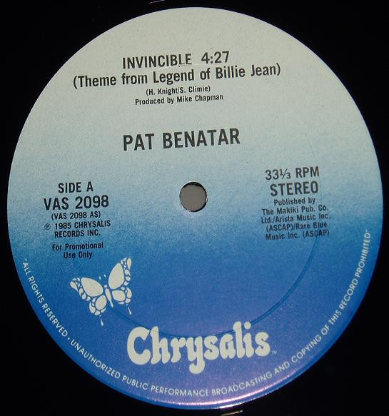12” Pat Benatar Invincible (Theme From The Legend Of Billie Jean) VAS2098 CHRYSALIS /00250