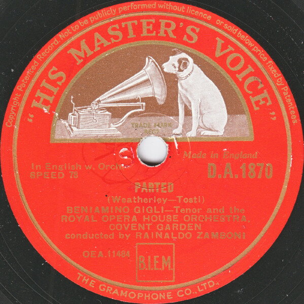 78RPM/SP Beniamino Gigli Parted / Ill Walk Beside You DA1870 HIS MASTERS VOICE /00500