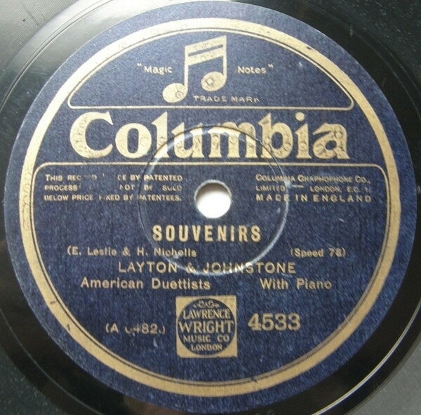 78RPM/SP Layton &amp; Johnstone Souvenirs / Charmaine 4533 COLUMBIA /00500