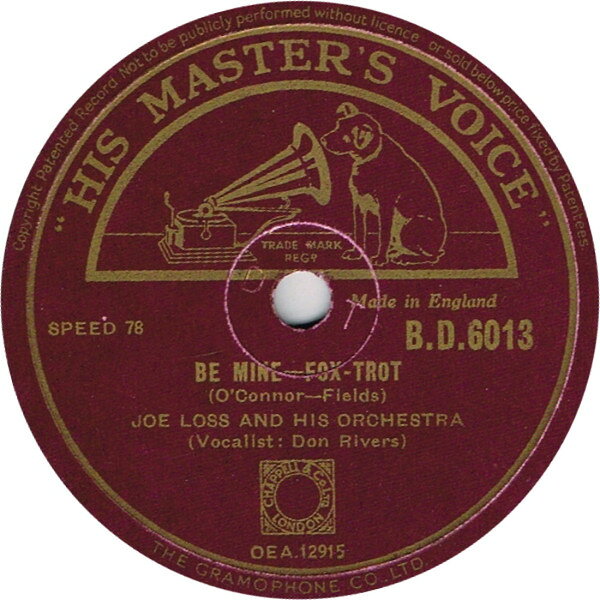 78RPM/SP Joe Loss &amp; His Orchestra Be Mine / Lonesome Lane BD6013 HIS MASTERS VOICE /00500