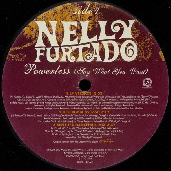 Artist Name: Z - 【中古】12” Nelly Furtado Powerless (Say What You Want) DRMR142921 DreamWorks Records /00250