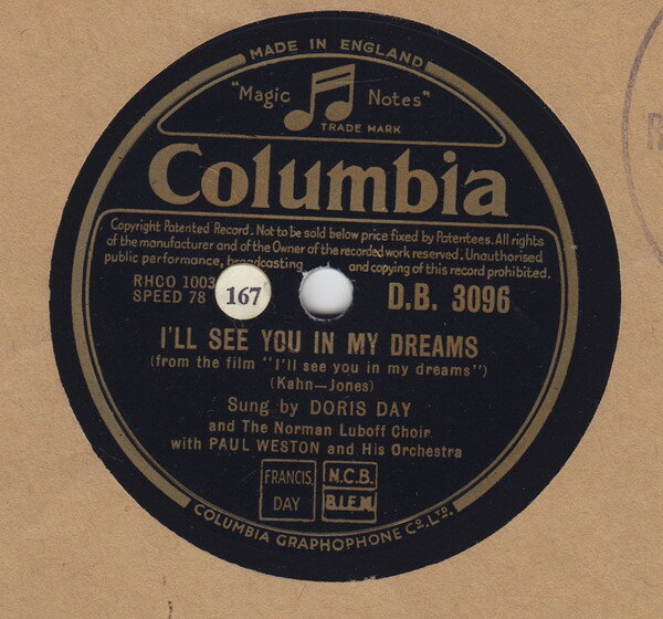 78RPM/SP Doris Day, Paul Weston &amp; His O Ill See You In My Dreams / I Wish I Had A Girl DB3096 COLUMBIA /00500