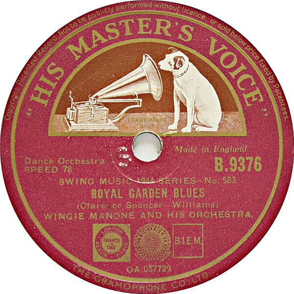 78RPM/SP Wingie Manone &amp; His Orchestra Royal Garden Blues / Manone Blues B9376 HIS MASTERS VOICE /00500