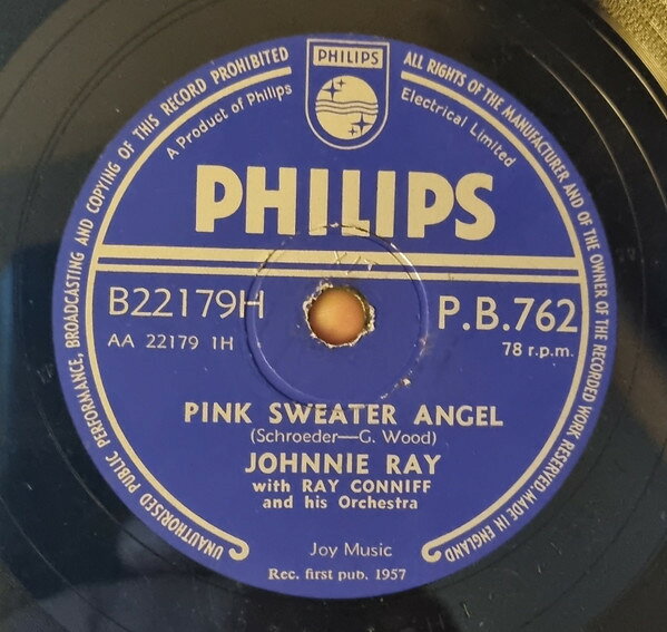 78RPM/SP Johnnie Ray, Ray Conniff &amp; His Pink Sweater Angel / Texas Tambourine PB762 PHILIPS /00500