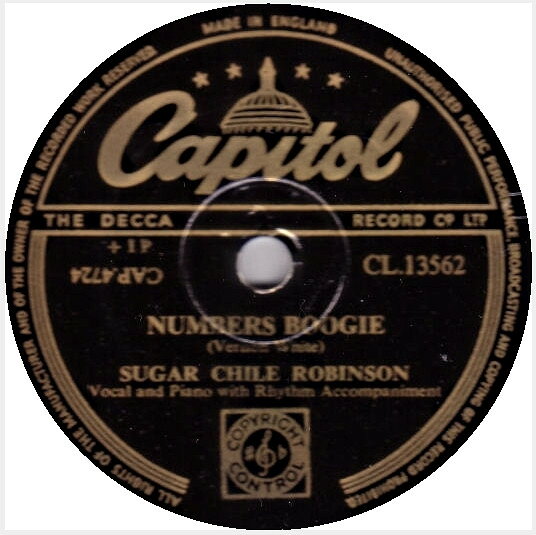 78RPM/SP Sugar Chile Robinson Numbers Boogie / Bouncing Ball Boogie CL13562 CAPITOL RECORDS /00500