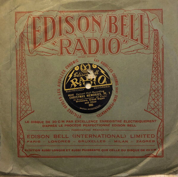 78RPM/SP Orchestra, Grand Organ &amp; Choir Christmas Memories - Pt1 / Pt2 886 EDISON BELL RADIO 8” /00500