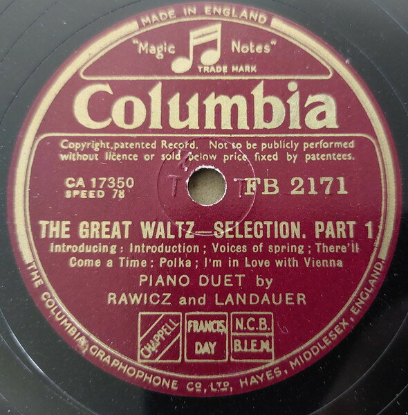 78RPM/SP Rawicz &amp; Landauer The Great Waltz - Selection Part1 / Part2 FB2171 COLUMBIA /00500