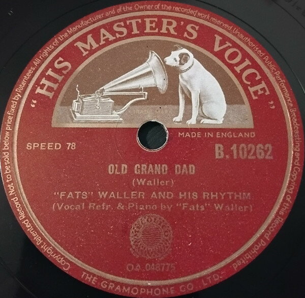 【中古】78RPM/SP Fats Waller His Rhythm Old Grand Dad / Pantin In The Panther Room B10262 HIS MASTERS VOICE /00500