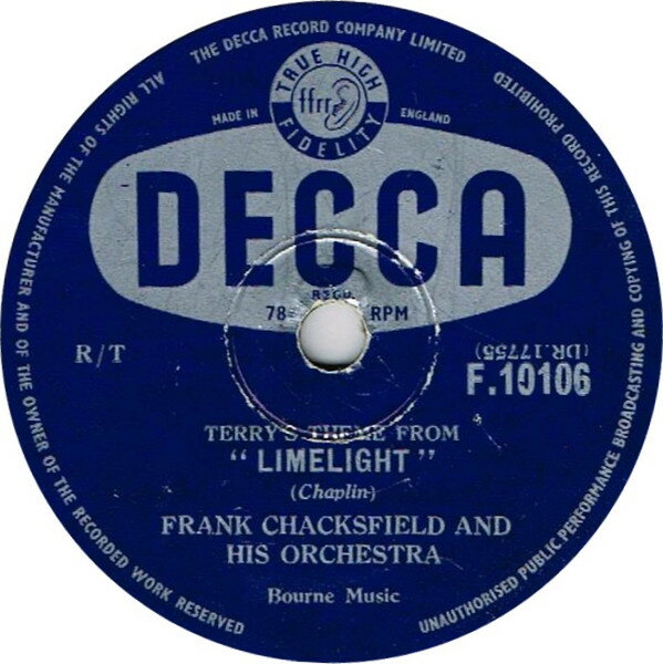78RPM/SP Frank Chacksfield &amp; His Orches Errys Theme From Limelight / Limelight - Incidental F10106 DECCA /00500