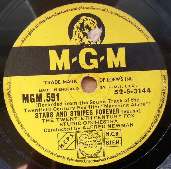 78RPM/SP Alfred Newman, Twentieth Centu Stars And Stripes Forever / Semper Fidelis MGM591 MGM RECORDS /00500