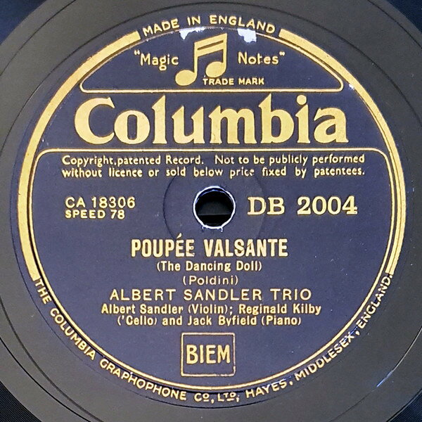 【中古】78RPM/SP Albert Sandler Trio Poupee Valsante / Intermezzo DB2004 COLUMBIA /00500