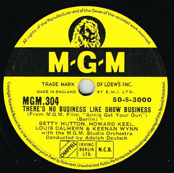 78RPM/SP Betty Hutton, Howard Keel Theres No Business Like Show Business / Anything Yo MGM304 MGM RECORDS /00500