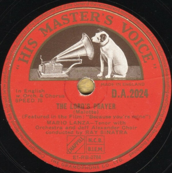 78RPM/SP Mario Lanza The Lords Prayer / Guardian Angels DA2024 HIS MASTERS VOICE /00500