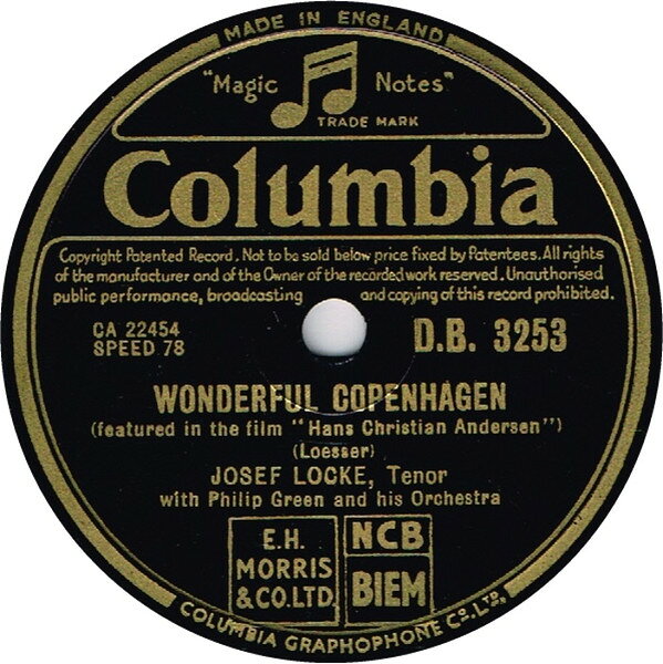 【中古】78RPM/SP Josef Locke, Philip Green &amp; Hi Wonderful Copenhagen / One Little Candle DB3253 COLUMBIA /00500