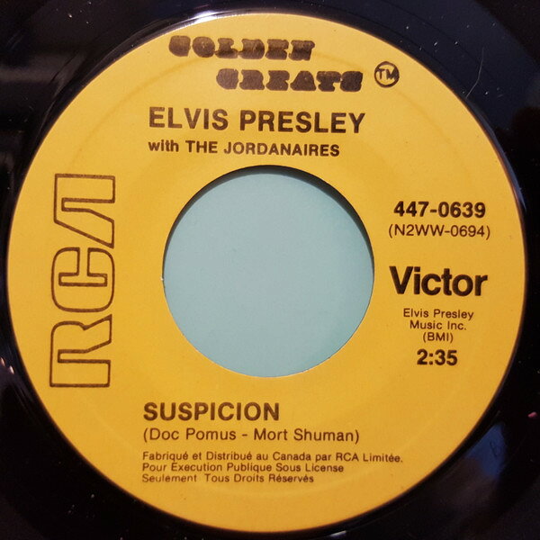 7” Elvis Presley, The Jordanaires Suspicion / Kiss Me Quick 4470639 RCA VICTOR /00080