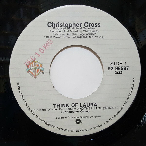 7” Christopher Cross Think Of Laura 9296587 WARNER BROS. RECORDS /00080