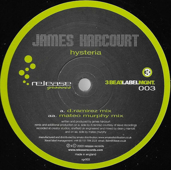12” James Harcourt Hysteria RGR003 Release Grooves /00250