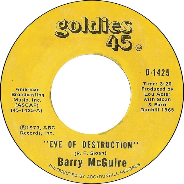 【中古】7” Barry McGuire Eve Of Destruction / Child Of Our Times D1425 Goldies 45 /00080