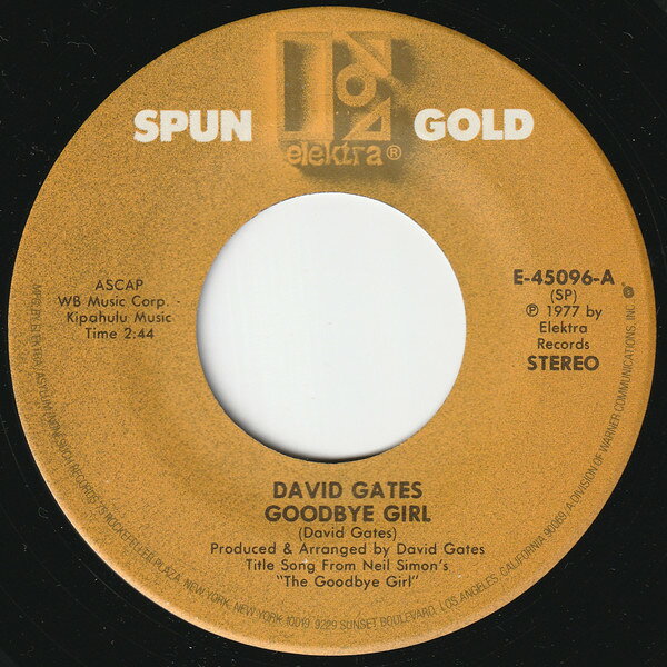 【中古】7” David Gates Goodbye Girl / Took The Last Train E45096 ELEKTRA /00080
