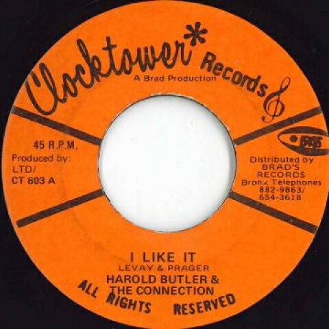 7” Harold Butler, Connection I Like It / Like This Disco Mix CT603 Clocktower US /00048