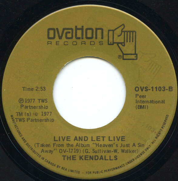 7” Kendalls Heavens Just A Sin Away / Live And Let Live OVS1103 Ovation Records /00080
