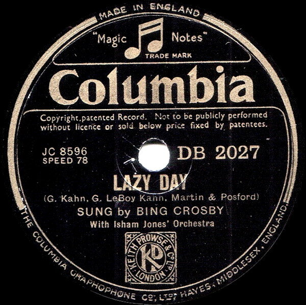【中古】78RPM/SP Bing Crosby, Isham Jones Orche Lazy Day / Young And Healthy DB2027 COLUMBIA /00500