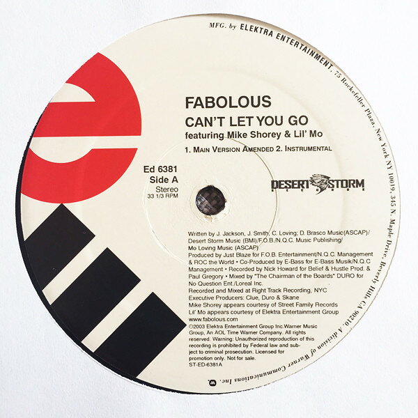 12” Fabolous Cant Let You Go / Damn ED6381 Elektra プロモ /00250