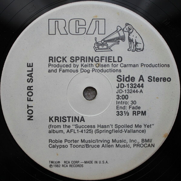 12” Rick Springfield Kristina JD13244 RCA /00250
