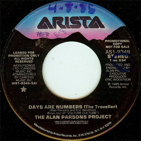 【中古】7” Alan Parsons Project Days Are Numbers (The Traveller) AS19349PROMO Arista プロモ /00080
