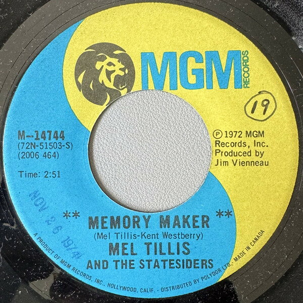7” Mel Tillis &amp; The Statesiders Memory Maker M14744 MGM Records /00080