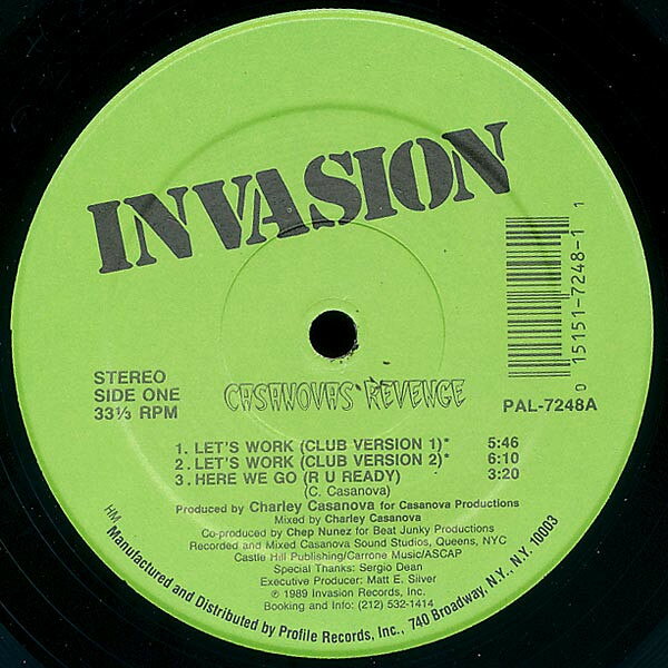 12” Casanovas Revenge Lets Work PAL7248 Invasion Recordings /00250