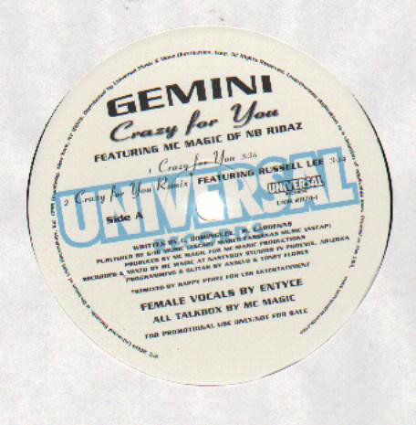 12” Big Gemini, MC Magic Crazy For You UNIR211741 Universal Records プロモ /00250