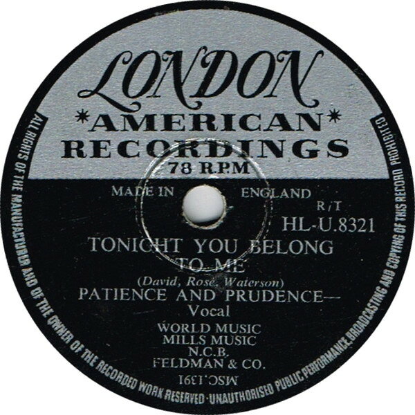 【中古】78RPM/SP Patience &amp; Prudence / Prudence Tonight You Belong To Me / A Smile And A Ribbon HLU8321 LONDON RECORDS /00500