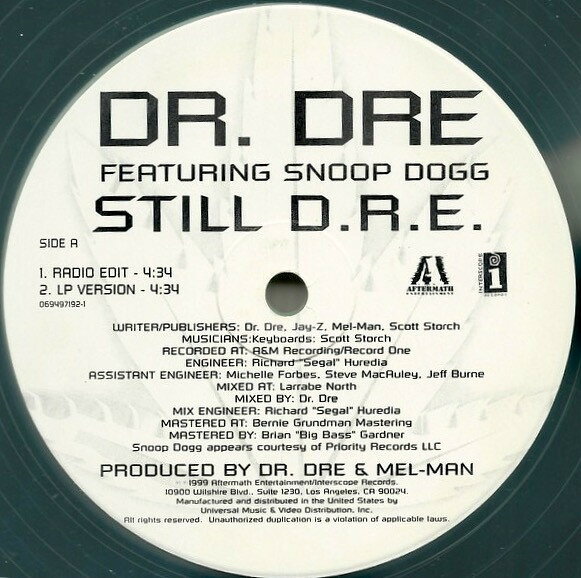 【中古】12” Dr. Dre, Snoop Dogg Still D.R.E. 0694971921 Aftermath Entertainm /00250
