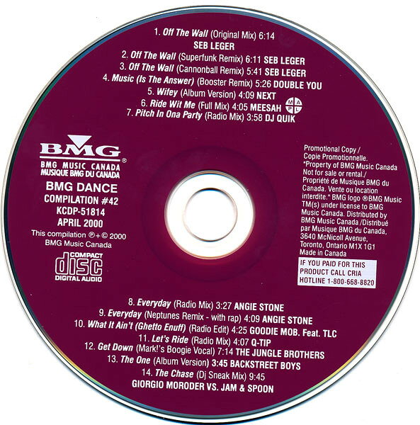 【中古】CD Various Bmg Dance Compilation #42 KCDP51814 BMG Music Canada プロモ 未開封 /00110