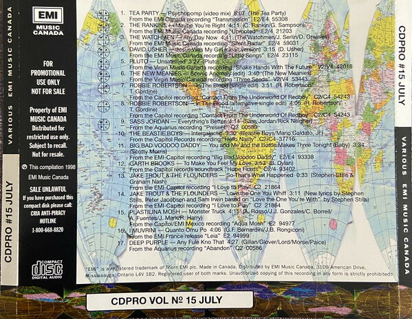 CD Various Cdpro Vol #15 (July 1998) CDPROVOL15 EMI Music Canada プロモ /00110
